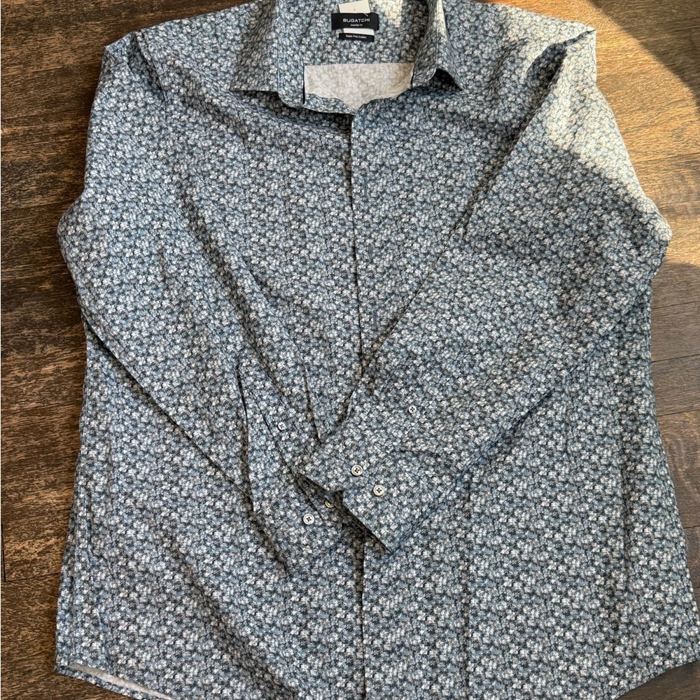 Bugatchi Shaped Fit Floral Print Shirt - Blue, White, Beige